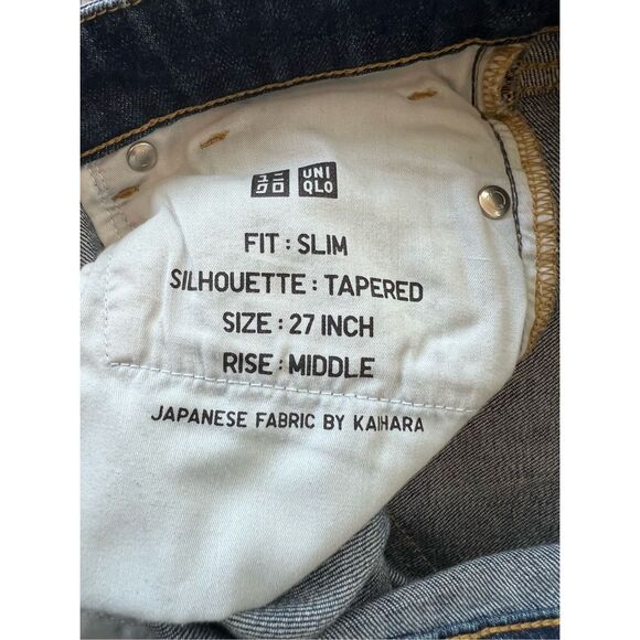 Uniqlo Blue Distressed Slim Fit Tapered Leg Denim Jeans Size 27 x 33 - Picture 3 of 6
